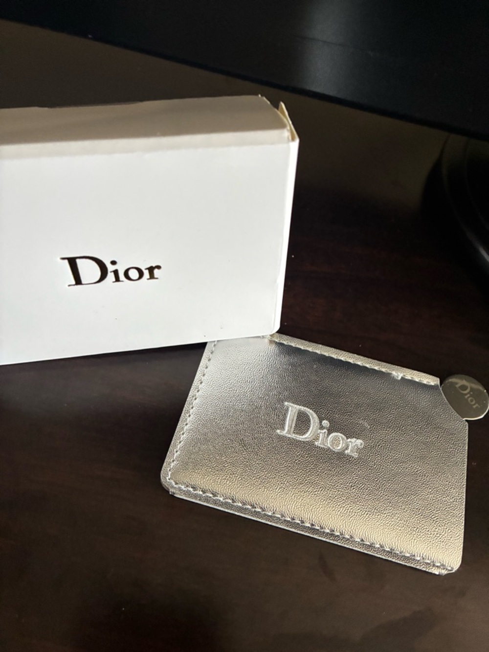 Dior Silver Card Holder/Mirror with Box